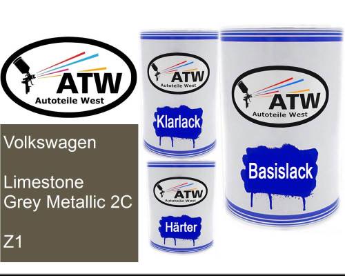 Volkswagen, Limestone Grey Metallic 2C, Z1: 500ml Lackdose + 500ml Klarlack + 250ml Härter - Set, von ATW Autoteile West.